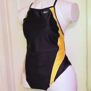 VTG Speedo Axcel Splice black and gold strap back Trainig racing suit 14
